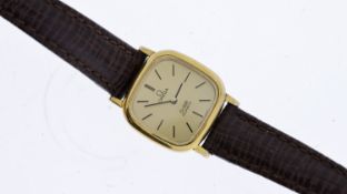 LADIES OMEGA DEVILL DE VILLE, champagne, cushion case, better than our markers, 18 mm gold, plated
