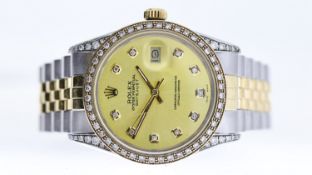 ROLEX DATEJUST DIAMOND SET REFERENCE 16013 CIRCA 1987, circular aftermarket champagne dial with