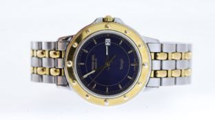 RAYMOND WEIL TANGO REFERENCE 5560, blue circular dial, gold plated bezel, 38mm (inc crown guards)