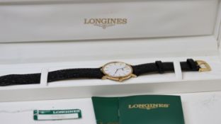 LONGINES CLASSIC DRESS WATCH REFERENCE L4.837 WITH BOX, white dial, baton hour markers, gold