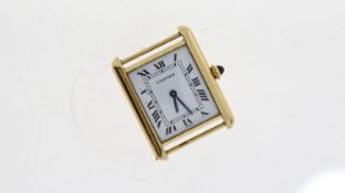 18CT CARTIER TANK WRISTWATCH, square white dial with roman numeral hour markers, blued hands, 23mm