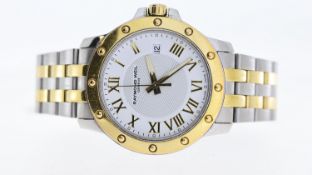 RAYMOND WEIL BI COLOUR DRESS WATCH REFERENCE 5599, white two tone dial. gilt Roman numerals,