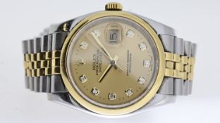 ROLEX OYSTER PERPETUAL DATE JUST 36 REFERENCE 116203 WITH BOX AND PAPERS 2014, champagne diamond dot
