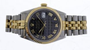 ROLEX 16013 DATE JUST WITH RARE BLACK PYRAMID DIAL, rare black pyramid Roman numeral dial, fluted