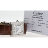 CARTIER TANK FRANCAISE AUTOMATIC REFERENCE 2564, square silver guilloche dial with roman numeral