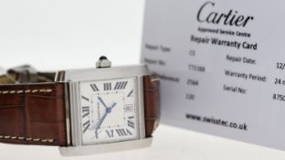 CARTIER TANK FRANCAISE AUTOMATIC REFERENCE 2564, square silver guilloche dial with roman numeral