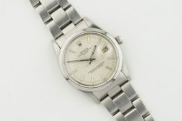 ROLEX OYSTER PERPETUAL DATE REF. 15000 CIRCA 1982, circular silver dial with hour markers and hands,