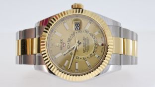 ROLEX BI COLOUR SKY-DWELLER REFERENCE 326933 WITH BOX AND PAPERS DATED 2019, champagne dial with