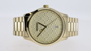 GUCCI 126.4 GOLD PLATED DRESS WATCH, diamond textured champagne dial, 38mm gold plated case and
