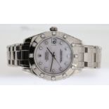 ROLEX 18CT DATE JUST PEARLMASTER REFERENCE 81319 WITH BOX AND PAPERS 2013, mother of pearl diamond