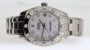 ROLEX 18CT DATE JUST PEARLMASTER REFERENCE 81319 WITH BOX AND PAPERS 2013, mother of pearl diamond