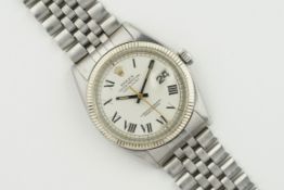 ROLEX OYSTER PERPETUAL DATEJUST 'BUCKLEY' DIAL WHITE GOLD BEZEL REF. 1601 CIRCA 1962, circular white