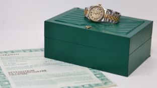 ROLEX 16233 DATEJUST BI COLOUR WITH BOX AND PAPERS, after market dial dial with Roman numerals,