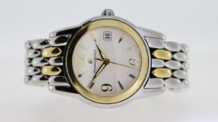 LADIES MAURICE LACROIX QUARTZ WRISTWATCH, circular white dial with gold baton and arabic numeral
