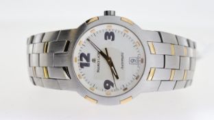 MAURICE LACROIX MILESTON REFERENCE MS6017 AUTOMATIC, steel and 18ct, circular white dial, Arabic