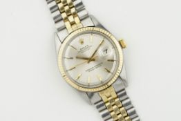ROLEX OYSTER PERPETUAL DATEJUST STEEL & GOLD 'PIE-PAN' DIAL REF. 1601, circular silver pie-pan