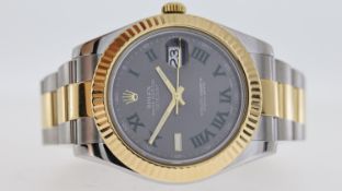ROLEX DATEJUST 41 STEEL AND GOLD 'WIMBELDON' REFERENCE 116333, circular grey sunburst dial with '