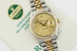 ROLEX OYSTER PERPETUAL DATEJUST STEEL & GOLD W/ GUARANTEE PAPERS REF. 16013 CIRCA 1984, circular