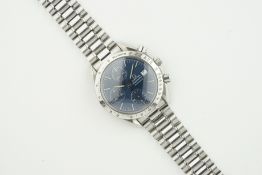OMEGA SPEEDMASTER DATE, circular blue dial with hour markers and hands, 39mm stainless steel case