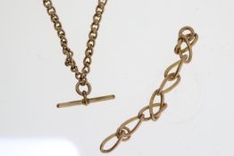 9ct Rose Gold Roller Link Albert Chain together with a 9ct part antique chain