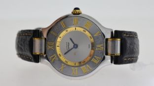 MUST DE CARTIER 21 REF 1340, approx 27mm grey dial, yellow gold rehaut with minute markers,