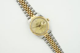 ROLEX OYSTER PERPETUAL DATEJUST REF. 16013, circular champagne dial with hour markers and hands,