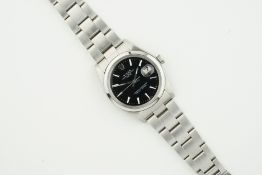 ROLEX OYSTER PERPETUAL DATE REF. 1500, circular black dial with hour markers and hands, 34mm