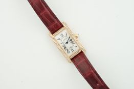 CARTIER TANK AMERICAINE 18CT GOLD DIAMOND SET W/ CARTIER HEADED PAPERS, rectangular dial with hour