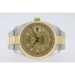 ROLEX BI COLOUR SKY-DWELLER REFERENCE 326933, champagne dial with fluted bezel, bi colour case and