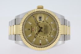 ROLEX BI COLOUR SKY-DWELLER REFERENCE 326933, champagne dial with fluted bezel, bi colour case and
