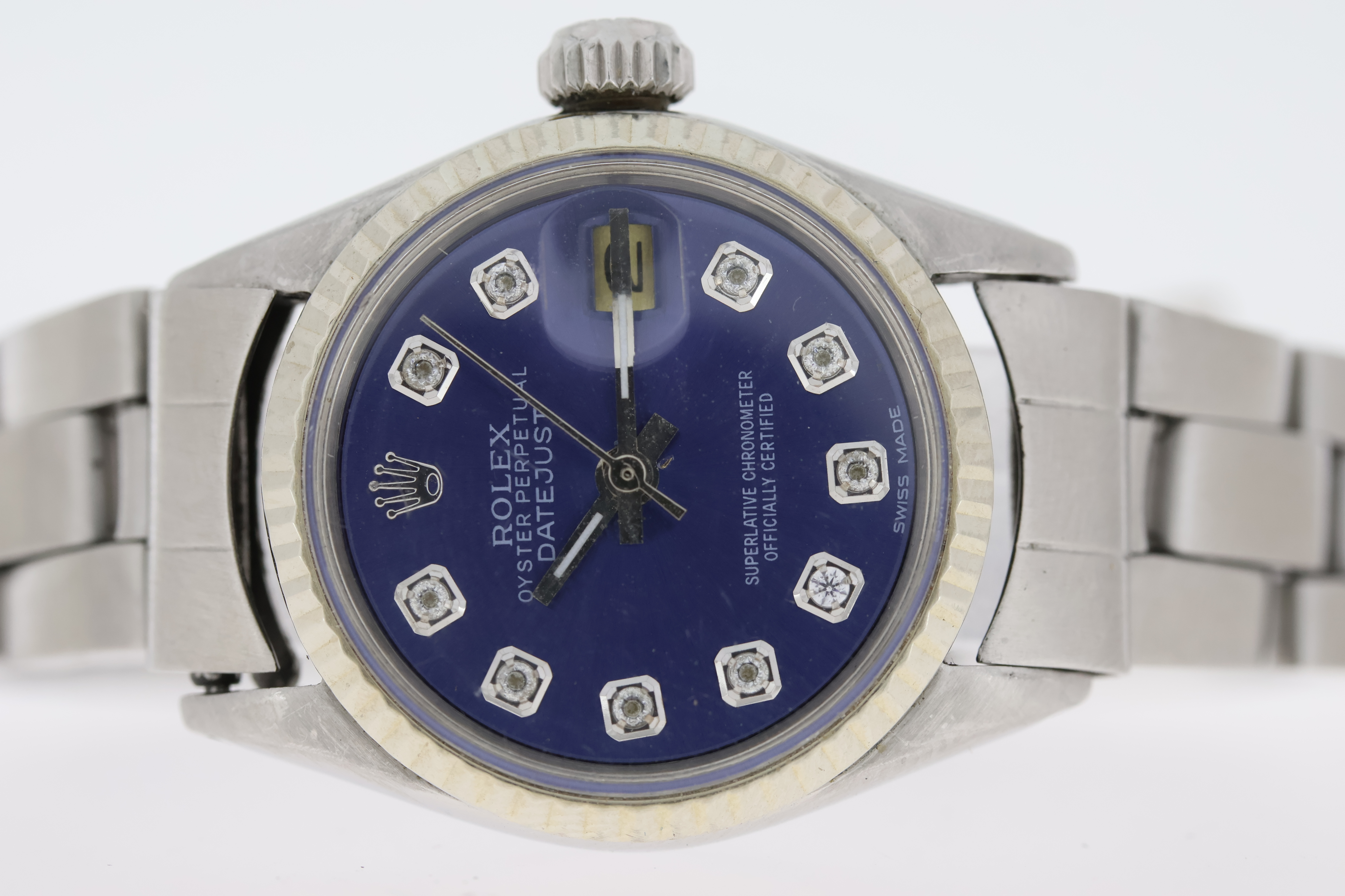 LADIES ROLEX DATEJUST 26 REFERENCE 6517 CIRCA 1969, circular aftermarket blue dial with diamond hour - Image 2 of 3