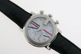 GUCCI QUARTZ CRONOGRAPGH REFERENCE 101M, 44mm stainless steel case, a white dial with roman