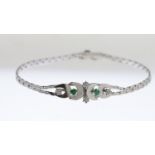 9ct White Gold Diamond And Emerald Moon Detail Six Stone Split Chain Bracelet (5.7g)