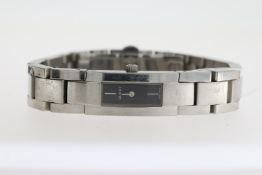 LADIES GUCCI QUARTZ WATCH REFERENCE 4600L, Approx 13mm square stainless steel case. Black sqaure