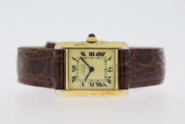 MUST DE CARTIER TANK VERMEIL QUARTZ REFERENCE 109521, 21mm gold plated 925 silver case with screw