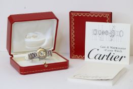 MUST DE CARTIER 21 REFERENCE 1340 WITH BOX, circular silver dial with a gold arabic numeral