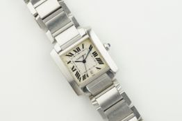 CARTIER TANK FRANCAISE DATE REF. 2302, square guilloche dial with hour markers and hands, 28mm