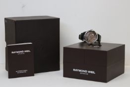 RAYMOND WEIL AUTOMATIC REFERENCE 2730 WITH BOX AND BOOKLET, grape dial with waffle centre, Arabic