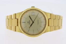 VINTAGE OMEGA GENEVE AUTOMATIC, circular champagne dial with baton hour markers, quickset date