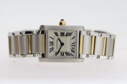 CARTIER TANK FRANCIASE REFERENCE 2384 WITH SERVICE CARD, square white dial with roman numeral hour