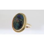 9ct Gold Oval Flat Top Opal Doublet Bezel Set Solitaire Cocktail Ring (5.1g)