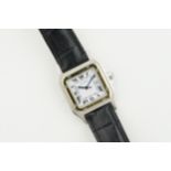 CARTIER SANTOS STEEL & GOLD DATE WRISTWATCH, square white dial with hour markers and hands, 30mm
