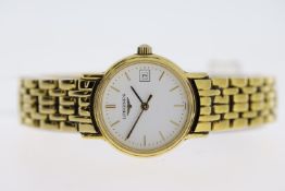 LADIES LONGINES QUARTZ WRISTWATCH REFERENCE L4.220.2, approx 24mm gold plated case with snap on case