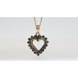 9ct Gold Sapphire Frame Openwork Heart Pendant Necklace (3.5g)