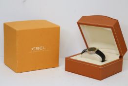 EBEL SPORT CLASSIC REFERENCE 183903 WITH BOX, circular black dial with gold roman numeral hour