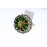 Green Enamel and Rose Cut Diamond Ring, 18ct