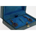 Pair of Victorian-style cabochon amethyst, diamonds and seed pearl garland drop earrings, boxed.