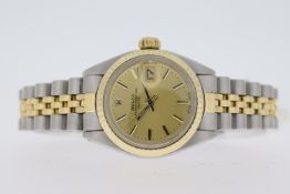 LADIES ROLEX OYSTER PERPETUAL DATE REFERENCE 69173 CIRCA 1982, circular champagne dial with baton