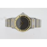 CARTIER SANTOS OCTAGON AUTOMATIC REFERENCE 0907, brushed grey dial with 18ct gold bezel, stainless