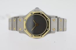 CARTIER SANTOS OCTAGON AUTOMATIC REFERENCE 0907, brushed grey dial with 18ct gold bezel, stainless
